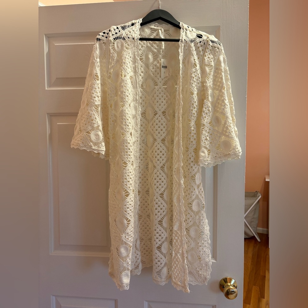 Cream Anthropologie Lace Open Front Cardigan new with tags